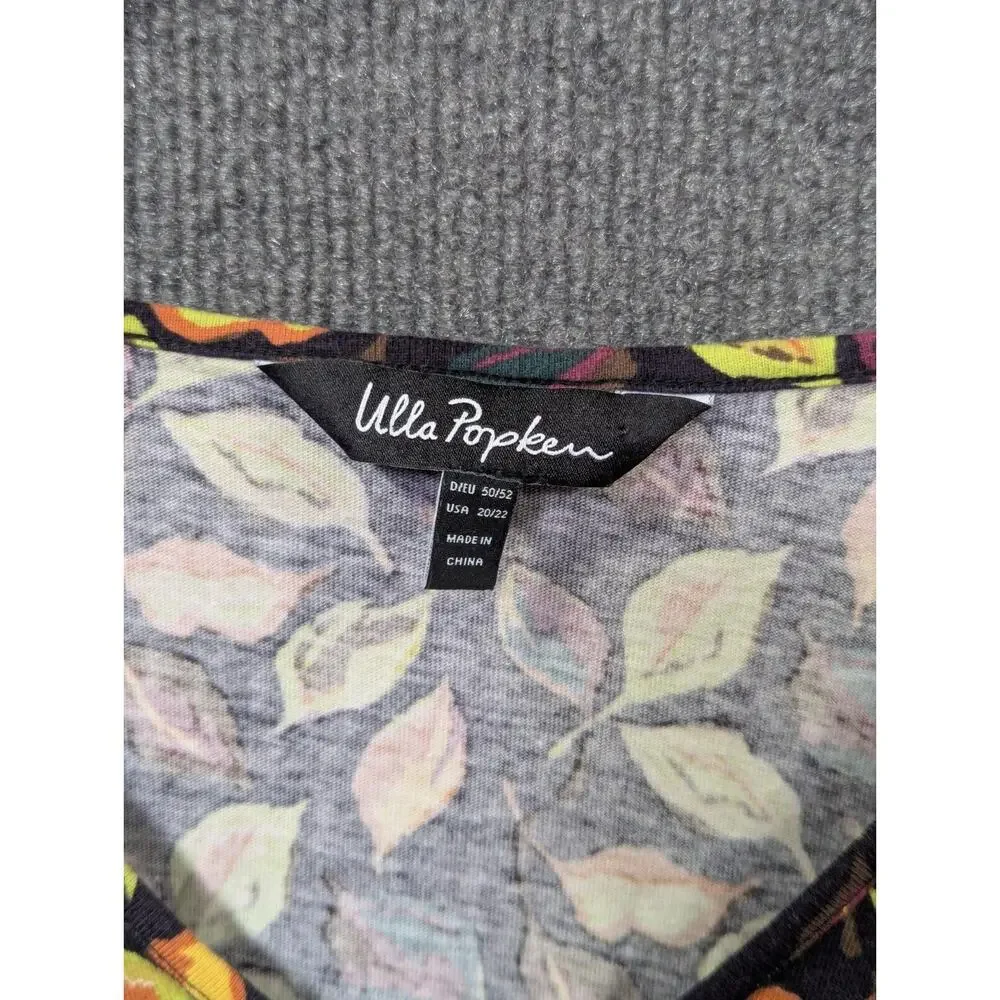 Ulla Popken Tunic Dress Womens 20/22 Pockets Leaf Print Empire Knit A Line
